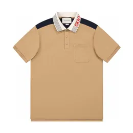 g Family Verified the Correct Version of Summer Khaki Color Contrast Short Sleeved Polo Shirt with Navy Stripes Loose Fitting Mens T-shirt