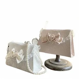 Dolce Patchwork di pizzo Lolita Borse 2024 Pearl Eleagnt Uniform Crossbody Borse Nuovo design estetico Vintage Bow Hangbag Donna Q4b2 #