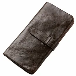 genuine Leather Wallet Men Soft Skin Coin Pocket Purse Lg Female Purse Trendy Retro High capacity Zipper Men's Wallet 003B 16SR#