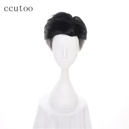 Wigs Ccutoo 30cm Men Short Black Gray Mix Synthetic Wig Yuri !!! ON ICE OTABEK ALTIN SLICKEDBACK COSPLAY WIG