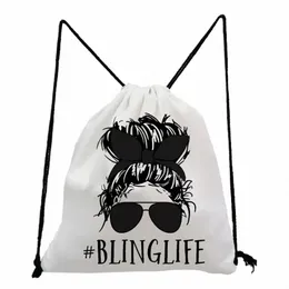 pretty Hipster Lady Print Backpacks for Students Hairpin Sunglasses Girl Drawstring Pocket Gift Travel Casual Portable Shoes Bag z9RY#
