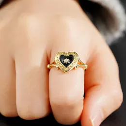 18Kゴールド デザインリング✴︎used ✴︎ 2024Womens Retro Black Heart Ring: Vintage Gold Enamel Sun