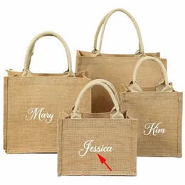 custom Name Jute Shop Bag Women Handbag With Handle Waterproof Large Capacity Sundries Storage Bag Persalized Gift Bags o9EG#