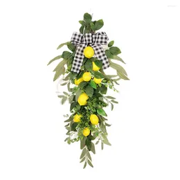 Decorative Flowers Artificial Lemons Green Leaves Swag Wreath Wall Hanging Props For Home Living Room Decoration