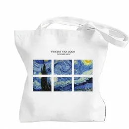 Van Gogh Starry Night 3x2 Oljemålning Canvas Lady Shoulder Bag återanvändbar tygväska Stylish Shop -väskor A3th#