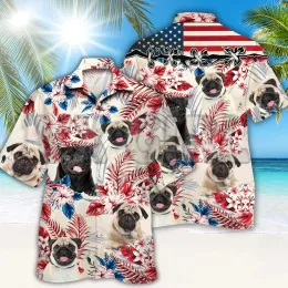 Camisa hawaiana Pug 3D para hombre y mujer, camisa hawaiana estampada en toda la prenda, informal Harajuku, Unisex