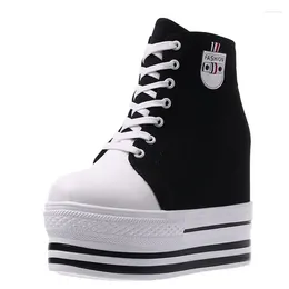 Casual Shoes HighTop Autumn Canvas Vulcanize Platform Sneakes Women Black Sneakers Chunky Heel White Fashion 11cm