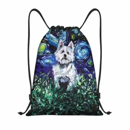 Anpassad Westie Night DrawString Bag män Kvinnor Lätt West Highland White Terrier Dog Sports Gym Lagring Ryggsäck M7I6#