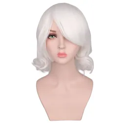 Perucas qqxcaiw meninas curto culry peruca cosplay cos branco resistência ao calor perucas de cabelo sintético