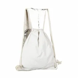 34*43cm Canvas Bag Shoulders Drawstring Bundle Pockets Custom Creative Shop Student Backpack Bag Cott Pouch i1a8#