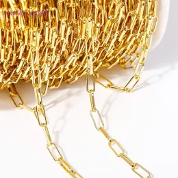 18k Guldpläterad mässing Paperclip Link Chain Flat Oval Cable Chain för smycken som gör DIY Handgjorda hantverk Tillbehör Partihandel