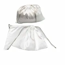 Vit smidigt satin Travel DrawString Bag Tote Storage Bag Organizer Bag For Underwear Toy Eco-Friendly Handbag Storage L9ZD#