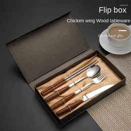 Geschirrsets kreatives Hühnerflügelholz -Griff Edelstahl Tabellengeschirr Geschenk Set Messer Fork Löffel Chopstick Talheres Cocina