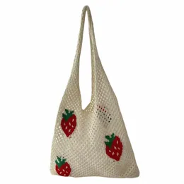 Borsa a tracolla da donna di grande capacità Elegante borsa a tracolla con motivo fragola e ciliegia Borsa all'uncinetto Borsa per tutti gli abbinamenti Simpatico marsupio lavorato a maglia 27Hg #