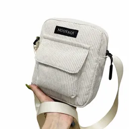 Kobiety sztruksowe torby na ramię w paski tkaniny torebki tkaninowe swobodny zamek błyskawiczny Tote Canvas Crossbody Torka Śliczna torba sklepowa dla kobiet