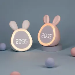 Crianças fofas de despertador de coelho com luminária de luz de luz noturna LED Digital para meninos Controle de programa inteligente 240320