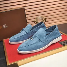 Casual Shoes L/P Brand 2024 Men äkta läderloafers handgjorda lägenheter kashmir tyg unisex stil glas lim yttersula