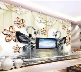 壁紙wellyuカスタム壁紙Papel de Parede Swan Lake Reflection Jewelly Backgenery Wall 3D Papers Home Decor Behang