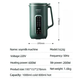 1000 ml Sojabohnenmilchmaschinen Elektrische Entsafter Multifunktional Wandbrecher Automatische Heizkochkochen Sojilchbauer