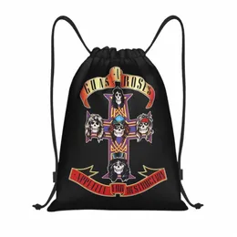 Hard Rock Band Guns N Roses Mochila com cordão Mulheres Homens Ginásio Esporte Sackpack portátil Bullet Logo Shop Bag Sack j3HU #