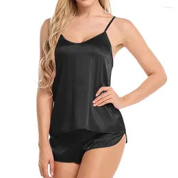 Abbigliamento per la casa Pigiama di seta in raso Set 2 pezzi Pigiama sexy Camicia da notte Abbigliamento da notte Top e pantaloncini Pigiama da donna in tinta unita