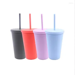 Cups Saucers 1pc 4 Colors Acrylic Reusable Double Wall Tumblers With Lids And Straws Creative Thermal Insulation Straw Cup Coffee Water