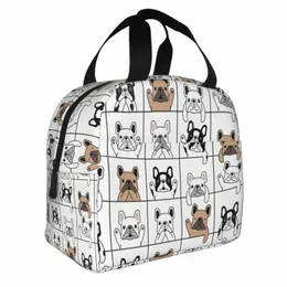 Niedliche Welpen-Französische Bulldogge-Lunch-Tasche, warmer Kühler, thermisch isolierte Lunchbox für Schüler, Schule, Arbeit, Picknick, Lebensmittel-Tragetaschen e2Tz #