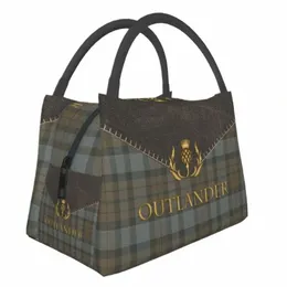 outlander Leather And Tartan Resuable Lunch Box for Women Leakproof Scottish Art Cooler Thermal Food Insulated Lunch Bag V4f0#
