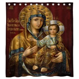 キリスト降誕のクリスマスシーンの母の母の宗教的なイメージ私たちの聖母の女王の女王のシャワーカーテン