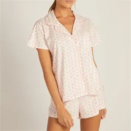 Casa Roupas Hirigin Y2k Coração Manga Curta Pijamas Bonitos Roupas Preppy Ruffle Shorts Conjuntos de pijama de seda para mulheres Conjunto de 2 peças de roupa de dormir