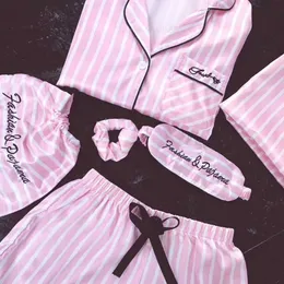 ملابس Jrmissli Pajamas نساء 7 قطع بيجامات الوردي مجموعات ساتان الحرير مثير للمنزل المنزل ارتداء ملابس نوم بيجاماس مجموعة بيجاما امرأة 210831 P89