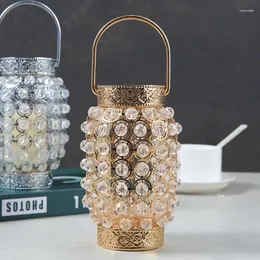 Ljusstakar högkvalitativt kristallmetall ljusstake fransk lyx lykta hängande bärbar retro hållare bröllop bord dekoration