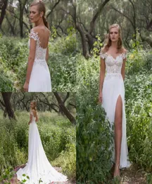 Limor Rosen Country Wedding Dresses Backless Sheer Off Shoulder Lace Vestido de Novia Bohemian lår slits Boho Beach Wedding Dress6664844