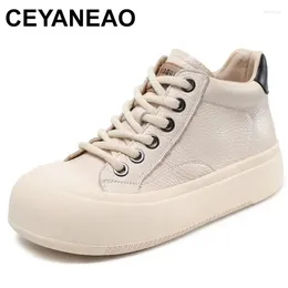 Scarpe casual 2024 Stivaletti con plateau robusti da donna alla moda Autunno Sneakers piatte alte corte in vera pelle