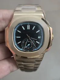 2024 qc relógio de pulso de luxo novo automático nutilus 5980/1r mostrador preto 18kt rosa ouro menta relógios masculinos
