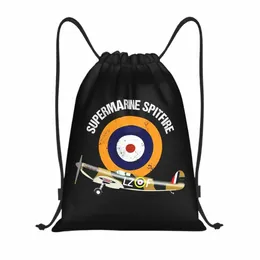 Supermarine Spitfire Cordão Mochila Esporte Ginásio Sackpack Dobrável RAF Warbird Militar WW2 Avião Avião Shop Bag Sack R9ny #