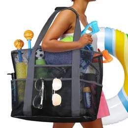 タオル用の夏の大きなビーチバッグ8ポケットメッシュ耐久性のあるおもちゃのための耐久性のあるビーチバッグ