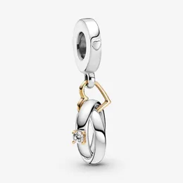 Fedi nuziali bicolore Ciondola il fascino Pandoras Argento sterling 925 Set di ciondoli di lusso Bracciale che fa ciondoli Collana pendente di design Scatola originale Qualità TOP