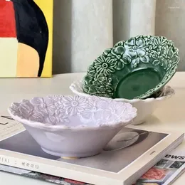 Bowls Ceramic Relief Small Fresh Pastoral Style Salad Bowl Fruit High Beauty Dining Lace French European