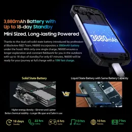 Blackview N6000 Rugged Phone 8GB+256GB 4.3'' Display 48MP Cameras 3600mAh Android 13 Helio G99 Octa Core NFC 4G Smartphone