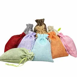 Commercio all'ingrosso prezzo naturale riutilizzabile iuta lino coulisse sacchetto di imballaggio sacchetto regalo logo stampato gioielli borsa di natale 08k5 #