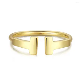 Pierścienie klastra S925 Srebrny pierścień Dziewczyna uczucie małego kampusu w stylu kampusu czysty instagram w kształcie litery T otwierający regulowaną biżuterię