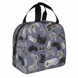 Old School Video Game Ctroller - Upprepa mönster Isolerad lunchväska måltid Ctain Cooler Bag Lunch Box Tote Bento Pouch Y6wv#