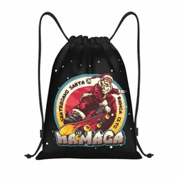 Bonito Papai Noel Sacos Com Cordão Homens Mulheres Leve Feliz Natal Skate Santas Hamaga Sports Gym Storage Backpack h4vG #