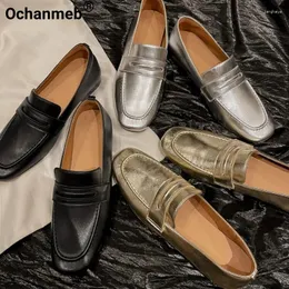 Casual Shoes Ochanmeb Women's Golden Real Leather Loafers Silver Slip-ons Woman Spring Autumn Leisure Penny Flats 33-40