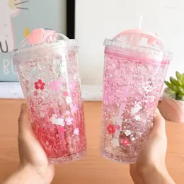 Tassen Wagon Glas Wasserbecher Doppelschichtiger Gel-Sippy mit Schiebedeckel Kühlende Crushed-Eiscreme-Getränkedose