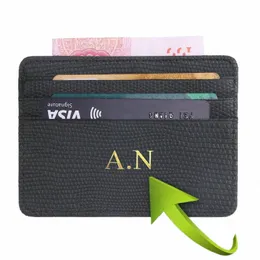 Anpassad RFID -busin -ID -kort Holder Card Protecti Persalised plånbok lichee mönster graverade kvinnor män liten myntpåse y5la#