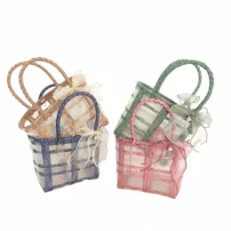 Borsa in gelatina intrecciata a mano in plastica trasparente Cesto regalo riutilizzabile Mini borsa KJelly Borsa da donna Borsa da spiaggia per ragazze con Bowknot Tulle X9ik #