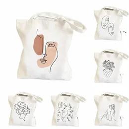 woman Face Line Drawing Tote Bag Harajuku Resuable Eco Shop Bags for Women Street Style Vintage Shopper Bag Drop Ship Z6rU#