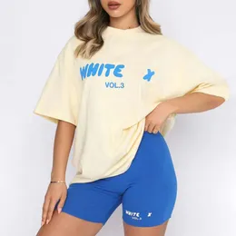 Tシャツスウェットシャツ新しい夏の高品質WF女性女性用レターピース衣装フォックスネックショート黒い白いスリーブスウェットシャツとズボンセットトラックスーツA3